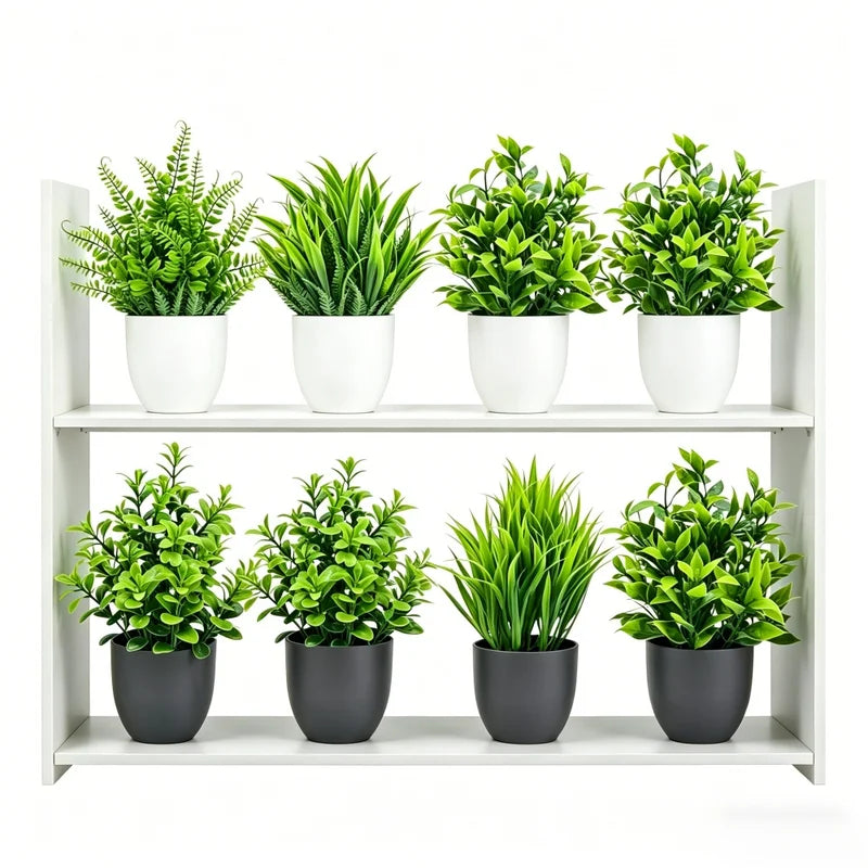 Mini Artificial Potted Plants Set - Indoor Outdoor Decorative Bonsai, Green 4-Pack