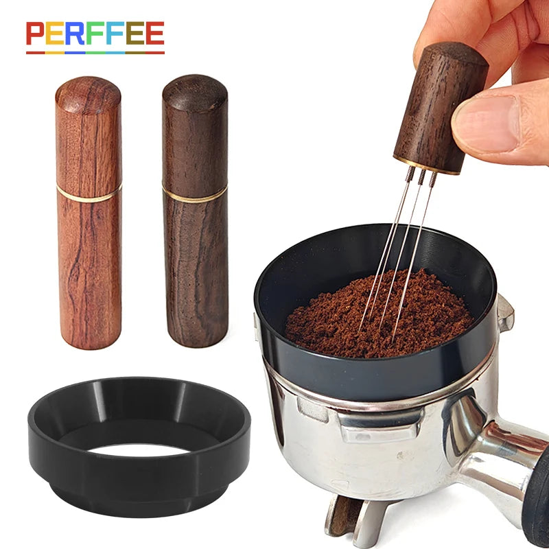 Coffee Stirrer Needle Distributor for Espresso & Coffee Powder - Wood Handle Barista Tool
