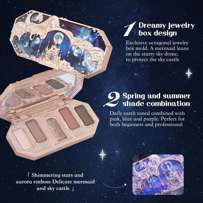Vegan Makeup Eyeshadow Palette with 5 Vibrant Colors, Waterproof & Glitter Finish