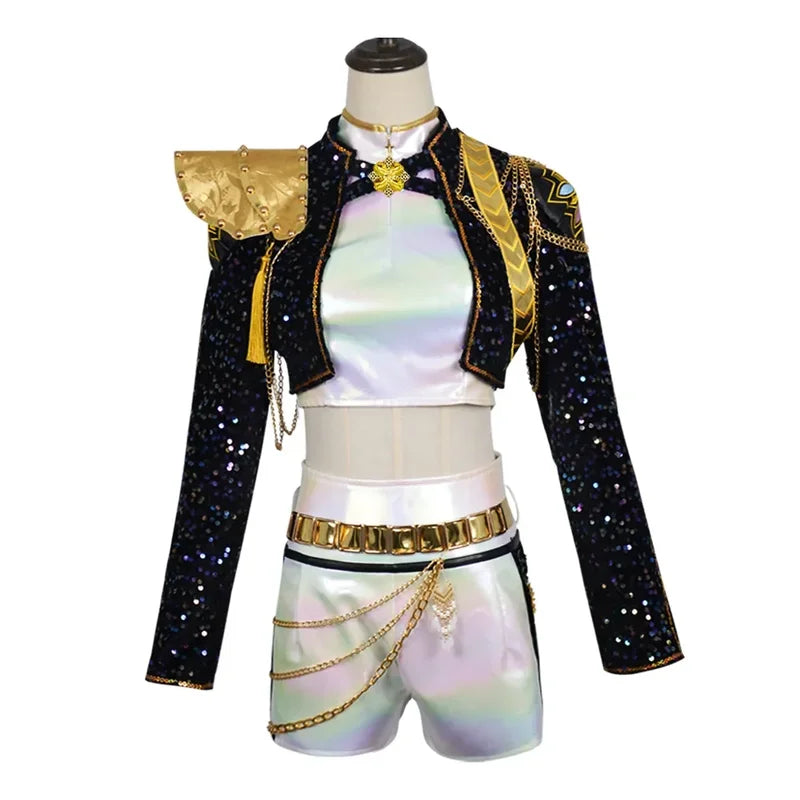 Korean Style Woman Suit Halloween Cosplay Costume Black Shiny Suit