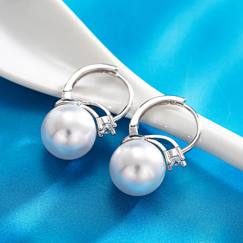 Elegant Drop Earrings with Imitation Pearl and CZ for Wedding and Engagement