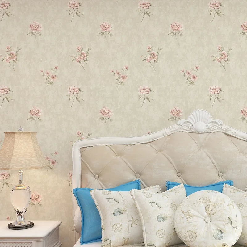 Floral Wallpaper for Home Decor - Small Pastoral Wall Covering for Bedroom & Living Room