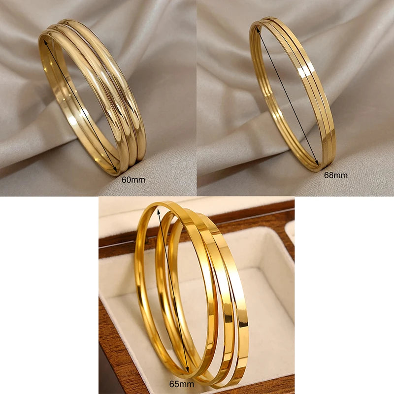 3-Pack Gold-Plated Stainless Steel Bangle Bracelets for Women Minimalist Jewelry