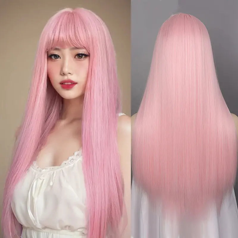 Long Silky Heat-Resistant Synthetic Wig with Bangs for Cosplay & Fashion
