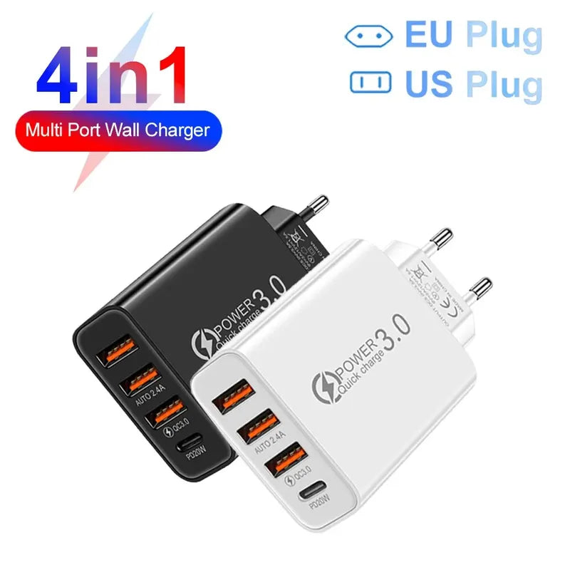 20W Multi-Port USB Power Adapter Charger for Mobile Phones and Tablets