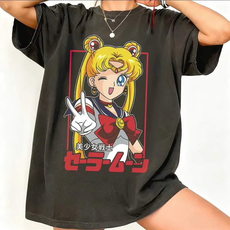 Retro Sailor Moon Graphic T Shirt for Men Women Summer Casual Streetwear
