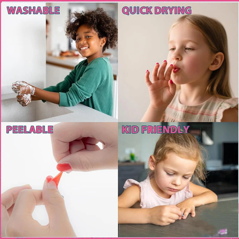 Kids Water-Based Non-Toxic Nail Polish Set - Quick-Dry Peel-Off Nail Art Kit for Holidays
