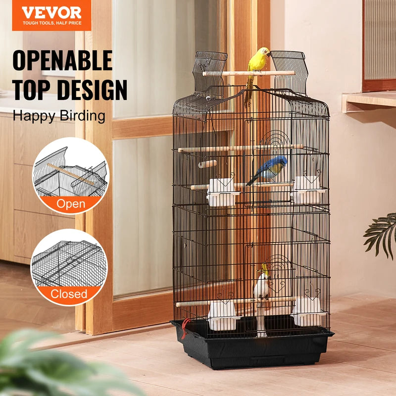 Large Open-Top Parrot Bird Cage with Swing & Perch for Small to Medium Birds