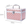 Diamond Patterned Makeup Train Case with Mirror - Double Layer Cosmetic Organizer for Sponges and Skincare