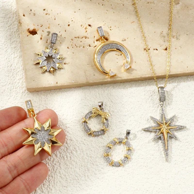 Gold Plated Geometric Star Moon Pendant Charm for DIY Necklace Jewelry Findings