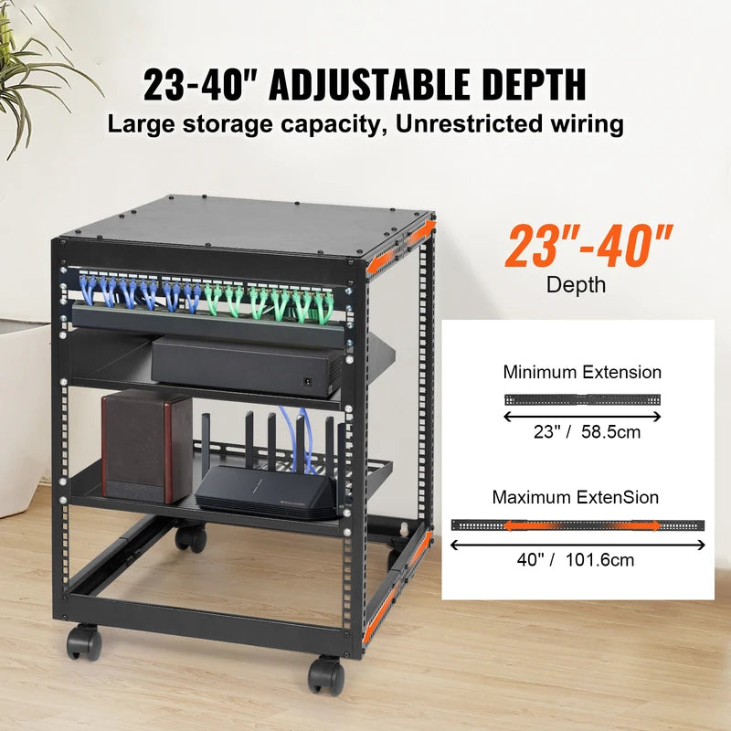 Open Frame Server Rack 12U/15U/20U with Adjustable Depth for Network Equipment