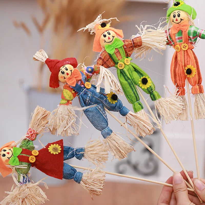 Halloween Garden Scarecrow Decor Set - 4 Mini Animated Autumn Yard Ornaments
