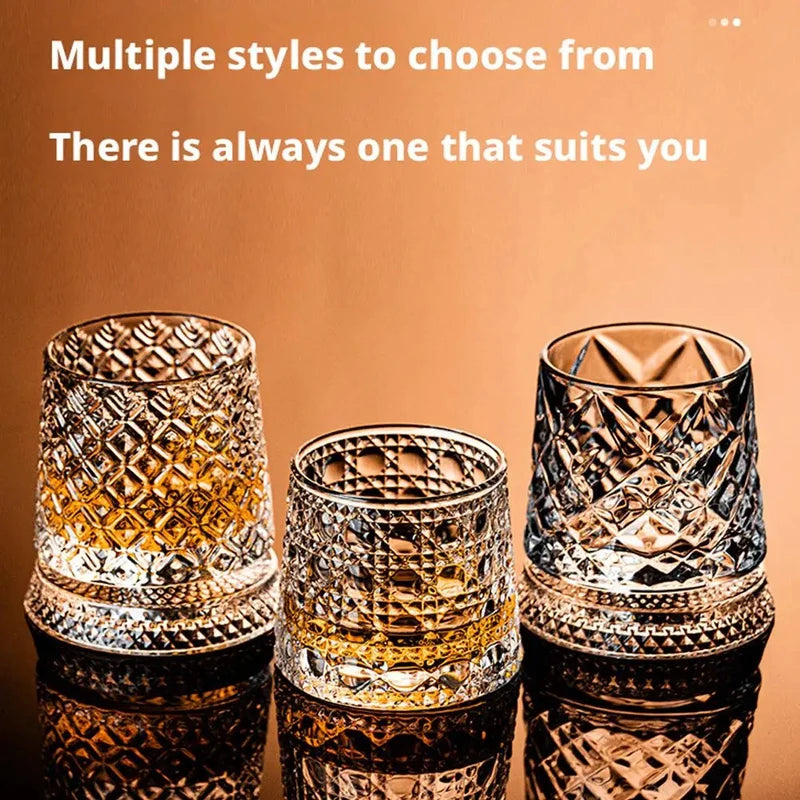 Rotating Whiskey Glass Set 2PCS with Glass Base 360° Spin for Cocktails & Rum