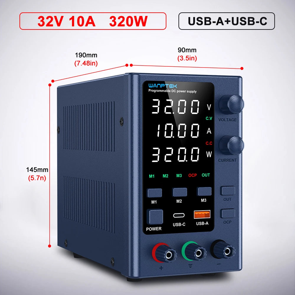Laboratory DC Power Supply 30V 10A 60V 5A 120V 3A with USB Fast Charging, Adjustable Voltage & Current