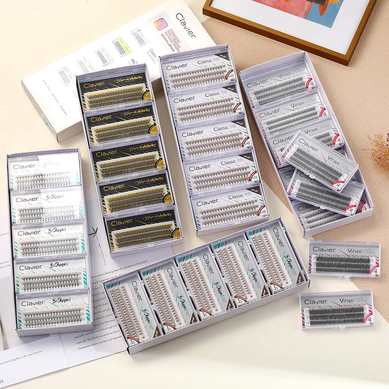 False Eyelash Set with Natural Tuft Silk Clusters - 10 Boxes, Custom Colors