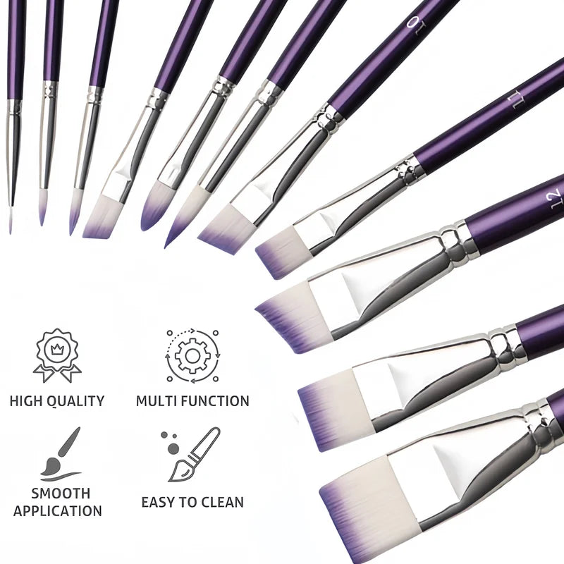 Professional Painting Brush Set - Wide Delicate Makeup & Art Brushes, 7-11 Pieces