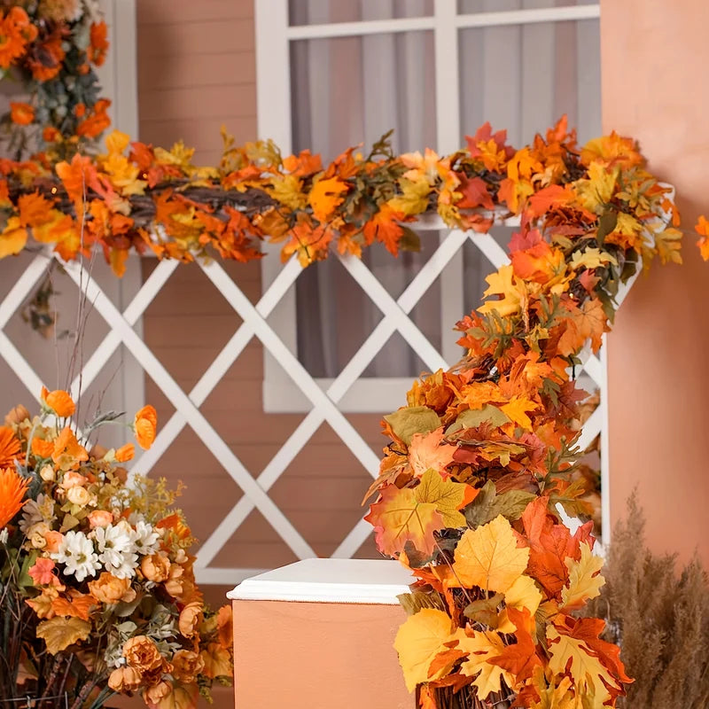 Autumn Artificial Maple Leaf Wreath - Fall Home Decor for Doors & Walls