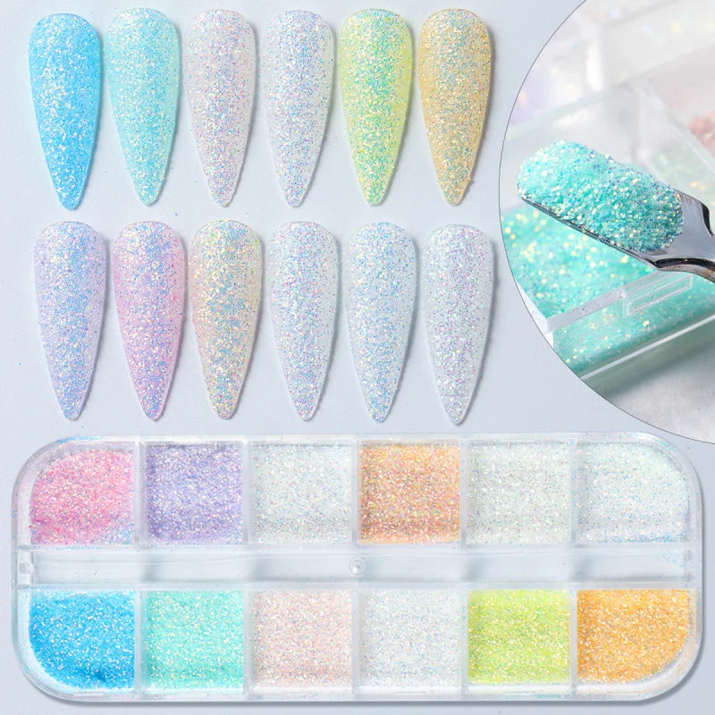 Glitter Nail Powder Set - 12 Colors Holographic Glitter Dust for Nail Art