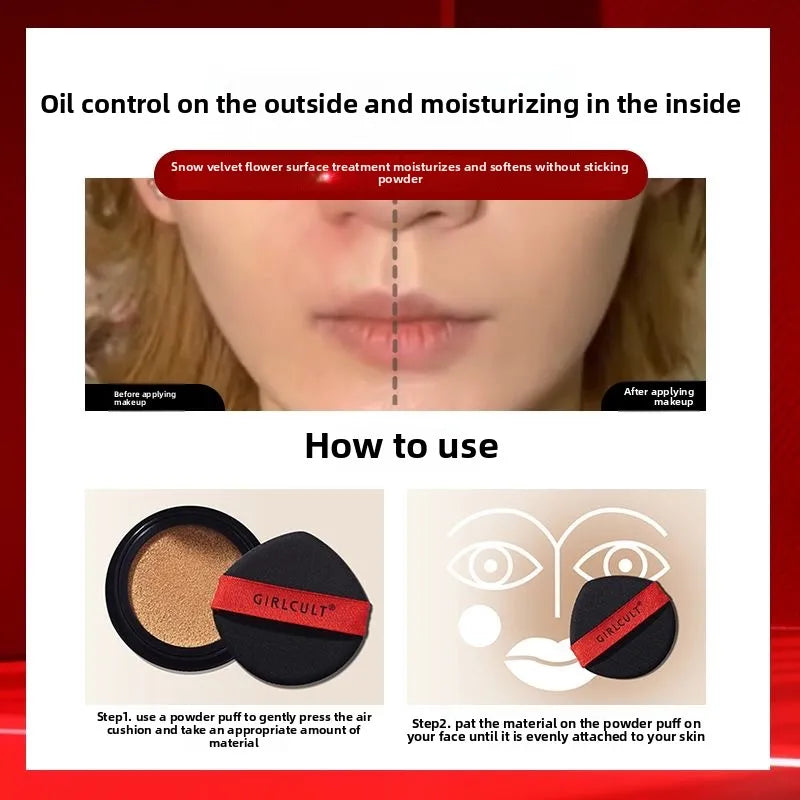 Girlcult Glitter Air Cushion Oil Foundation Concealer Natural BB Cream - Nude, Light Yellow, Pink