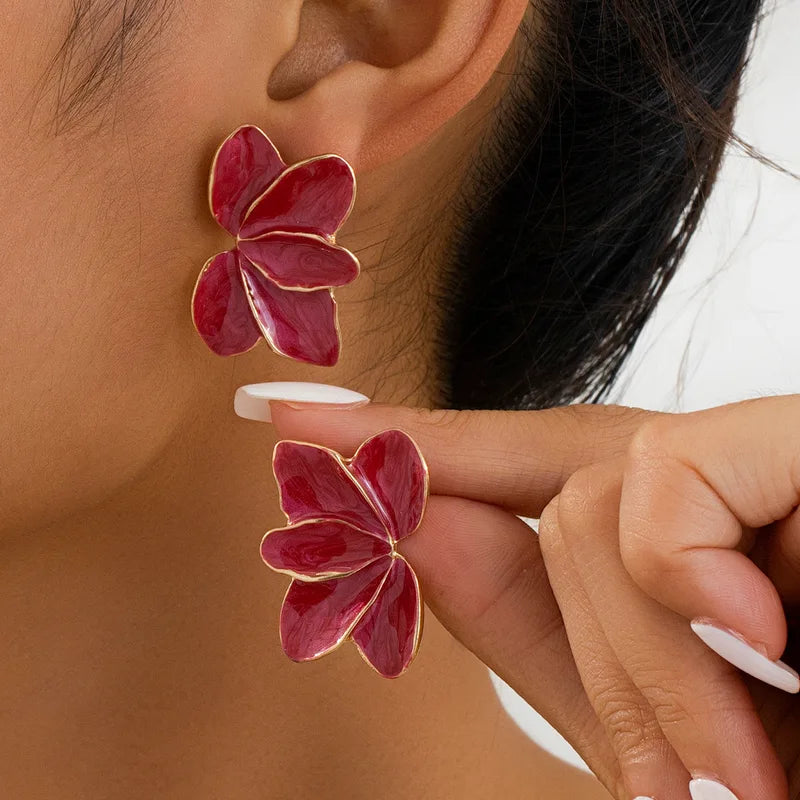 Metal Flower Drop Earrings for Women Enamel Petal Dangle Jewelry – Multiple Colors