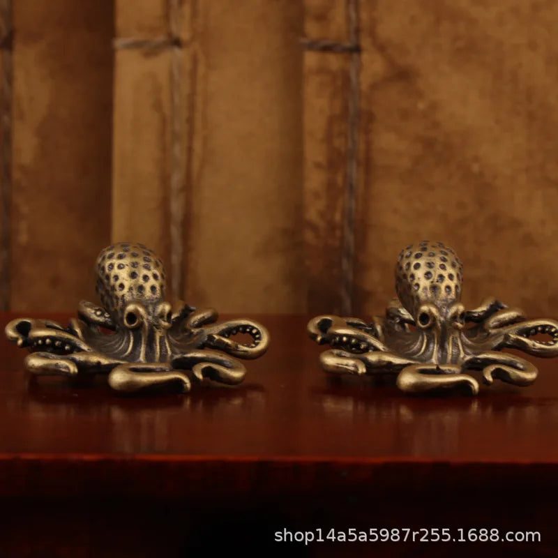 Antique Bronze Brass Octopus Home Decor - Small Keychain Ornament, Versatile Craft Accessory