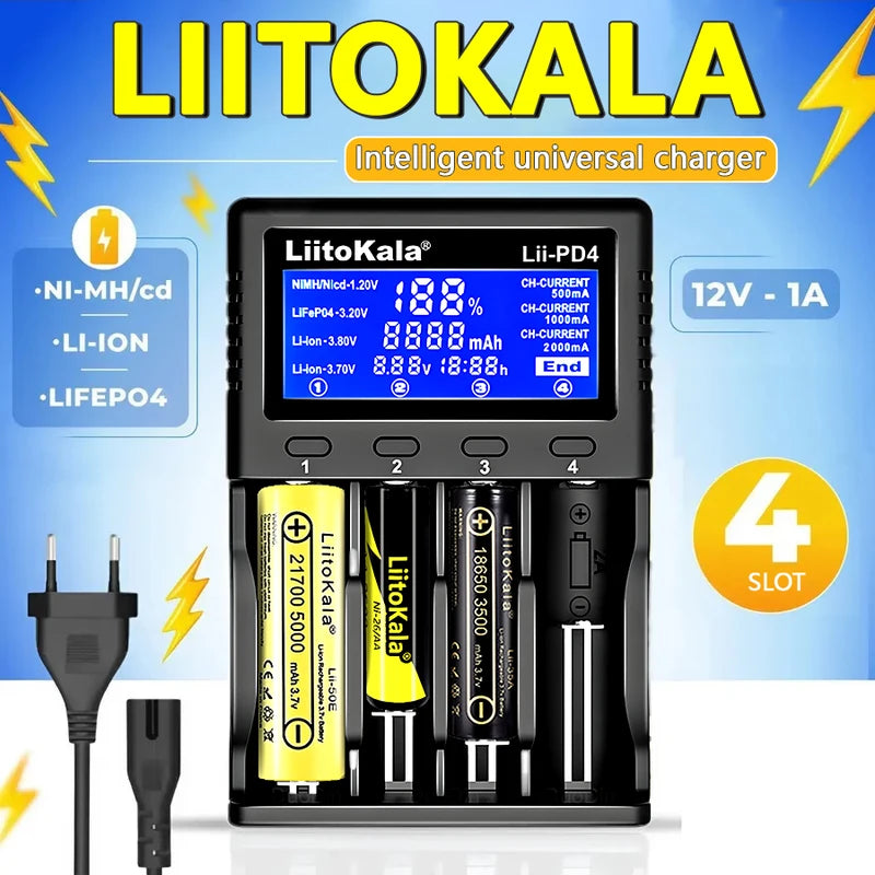 Fast Charging Multi-Bay Battery Charger for LiFePO4, 18650, AA, AAA, LCD Display