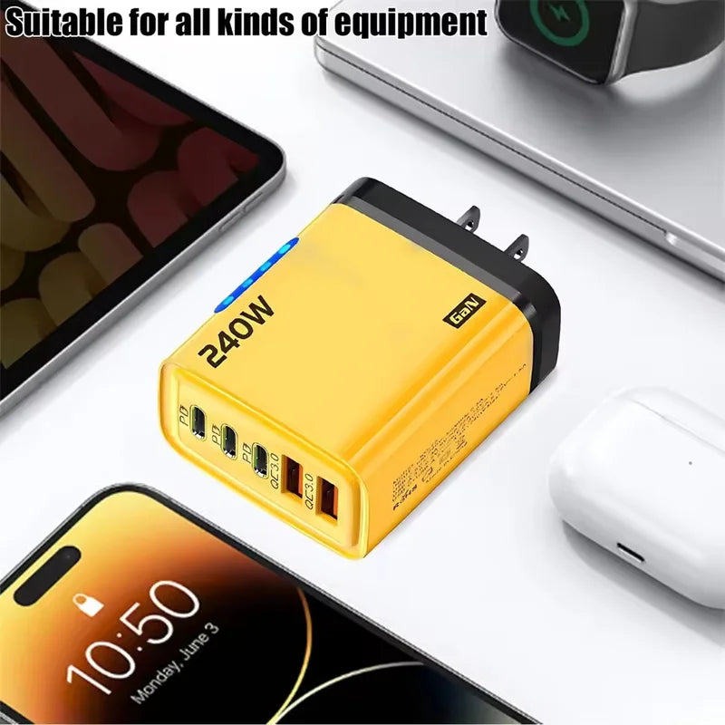 5 in 1 GaN USB-C Desktop Charger 240W Fast Phone Adapter with Braided Cables