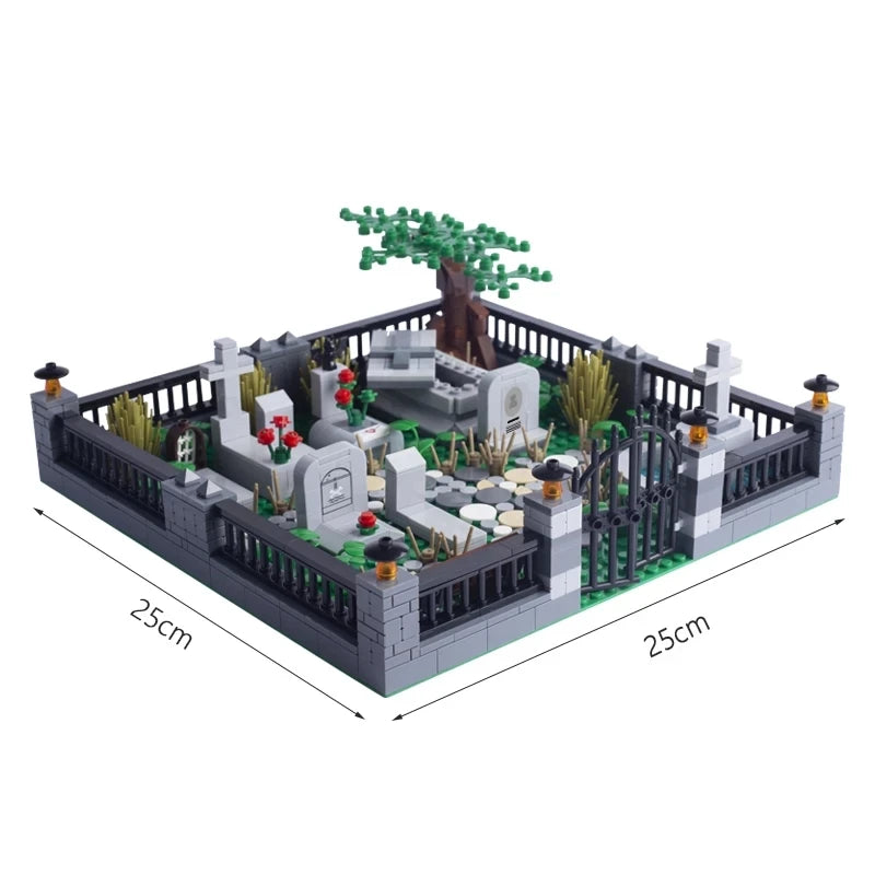 Halloween Scene Building Blocks Kit - Cemetery Tombstone, Vampire, Pumpkin, Bat, Candle Light, Toy Gift