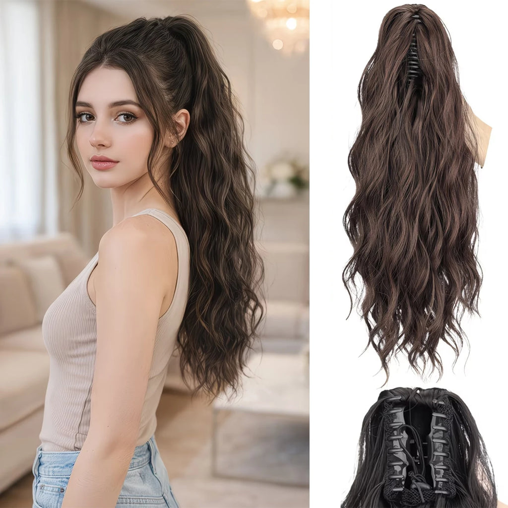 Water Wave Claw Hair Clip Extensions for Women - Messy, Fluffy, Heat-Resistant Ponytail Accessory