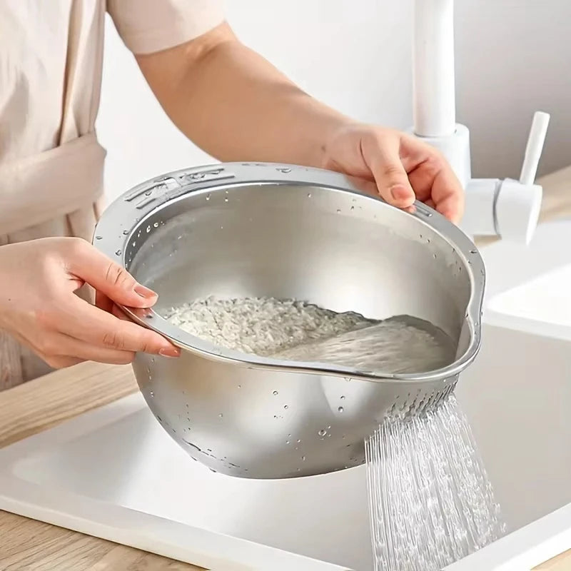 Stainless Steel Rice Washer Strainer Bowl Kitchen Sieve & Colander