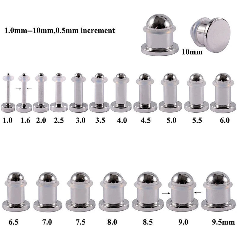 1/19pcs Surgical Steel Mirror Face Ear Plugs Tunnels Body Piercing Jewelry