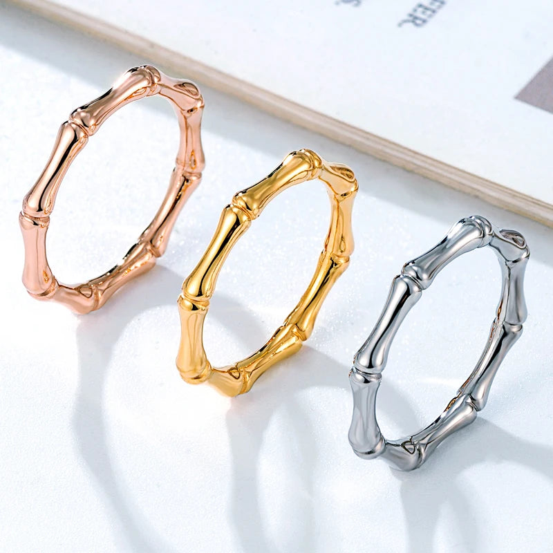 Bamboo Shape Stainless Steel Ring for Women - Decorative Party Jewelry