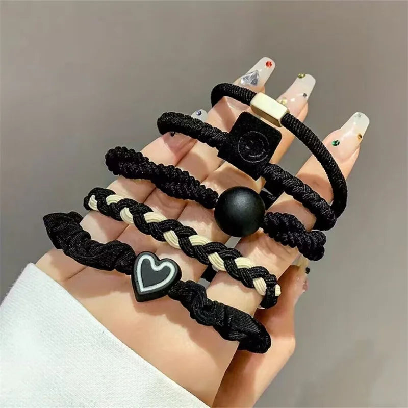 Set of 5/10/20 Simple Style Hair Ties with Heart Decor Braided Rope Ponytail Holders