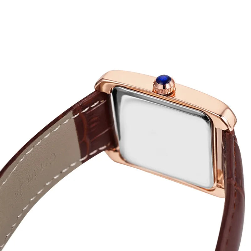 Unisex Square Leather Waterproof Quartz Watch - Business Casual Couple Watch