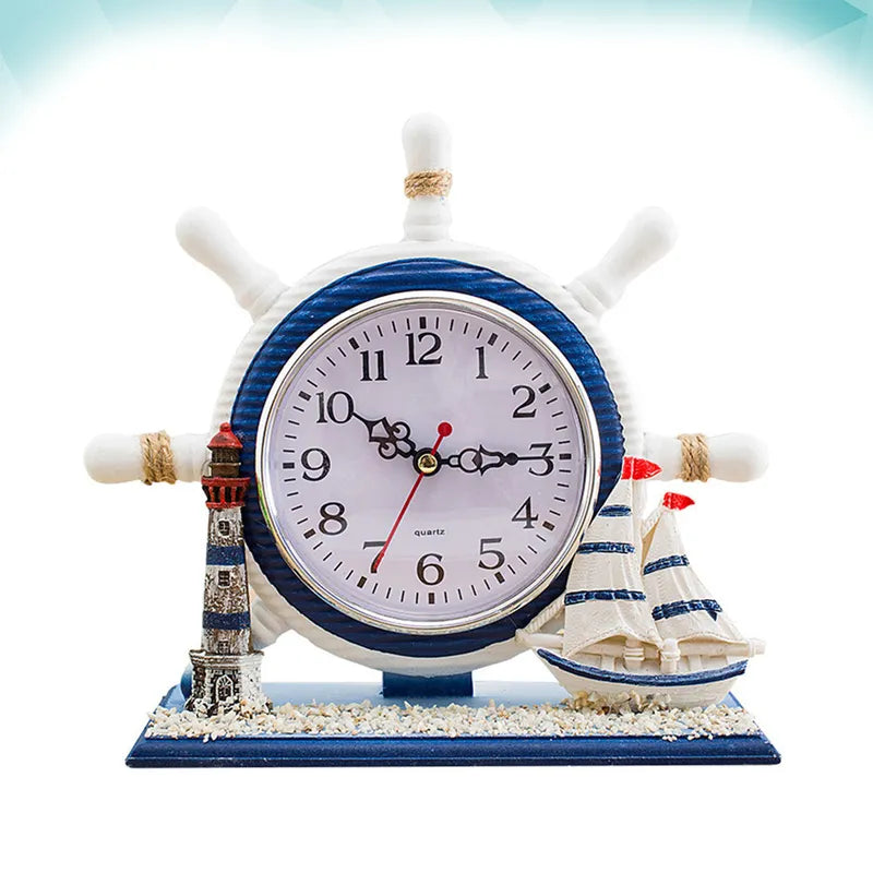 Nautical Style Desk Clock Ocean Theme Silent Tower Lamp for Home & Office Decor