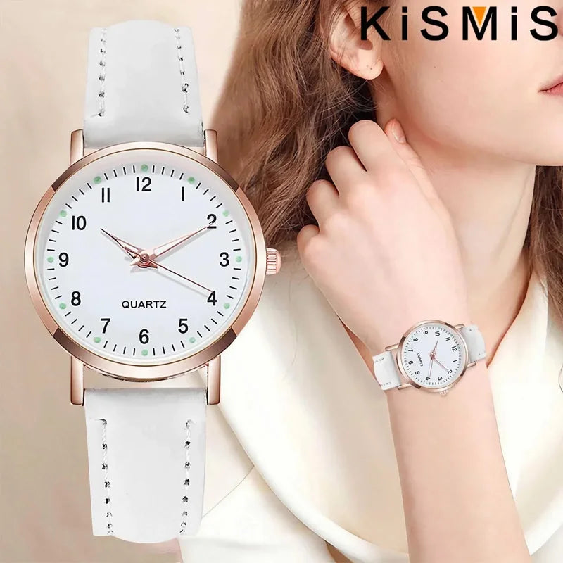 Women's Casual Luminous Quartz Watch with Leather Strap - Multiple Colors