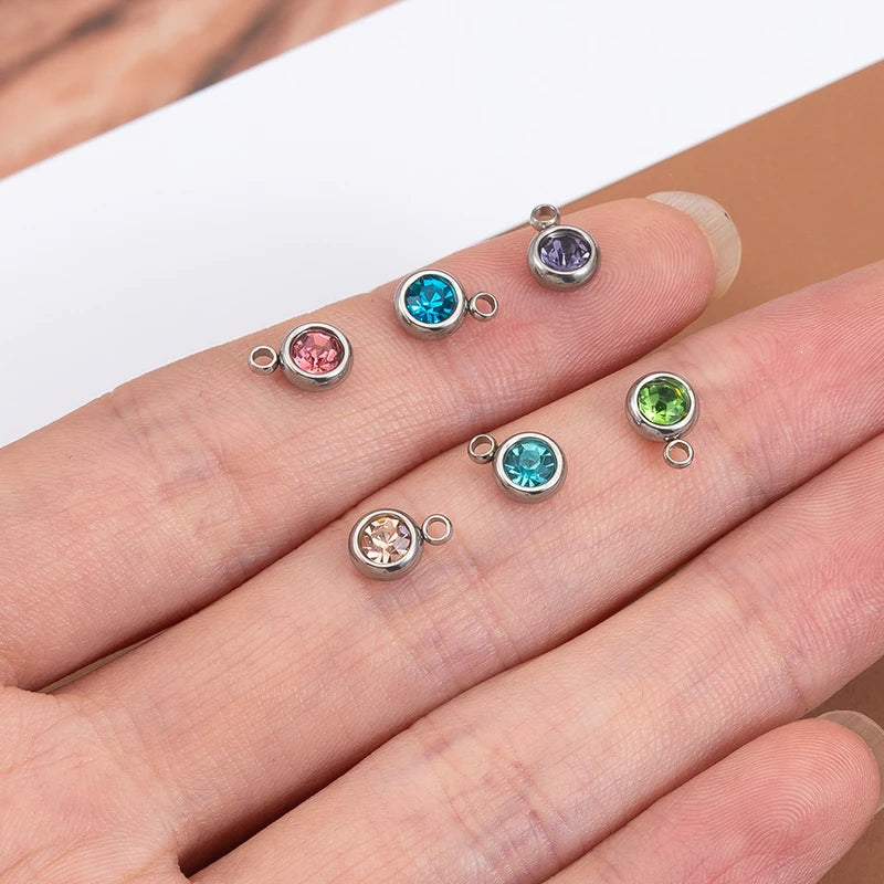 20pcs Mixed Color Stainless Steel Rhinestone Bead Charms 6mm DIY Jewelry Pendants for Women