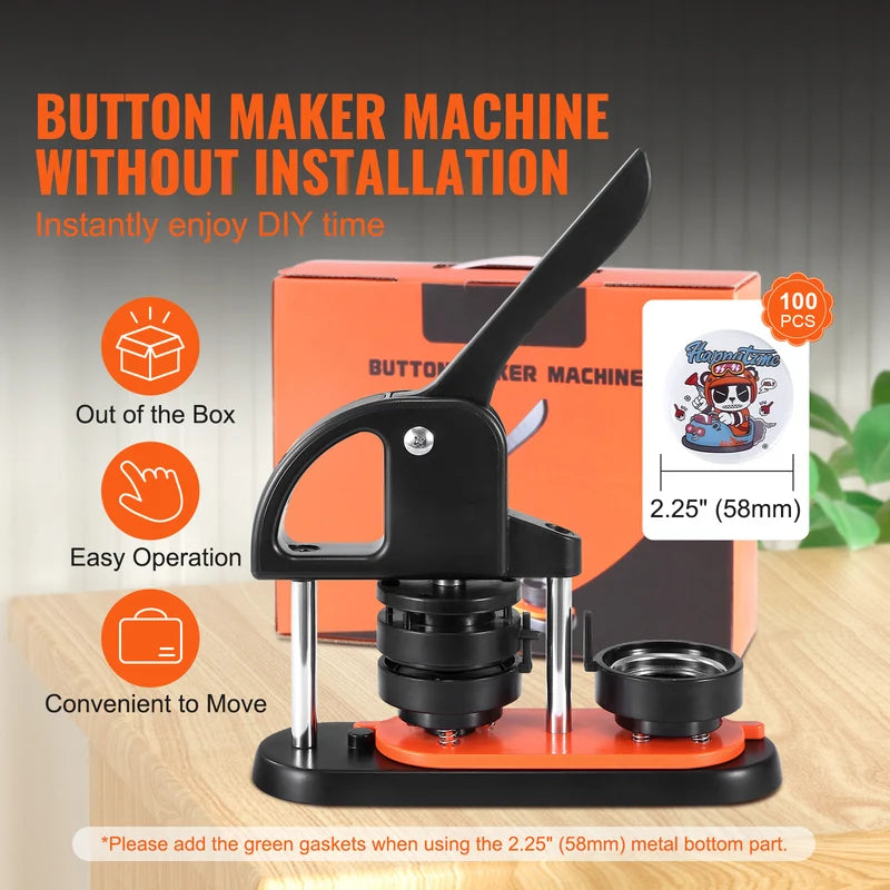 Button Maker Kit with 25/32/58mm Pin Press & Ergonomic Handle - All Variants