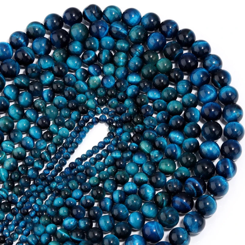 Natural Stone Blue Tiger Eye Beads Set for Jewelry Making - Loose Round Beads 4-12mm