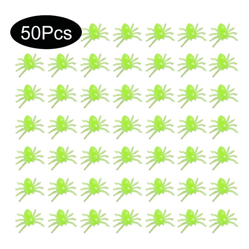 50PCS Halloween Spider Decorations Small Luminous Plastic Spiders Haunted House Decor