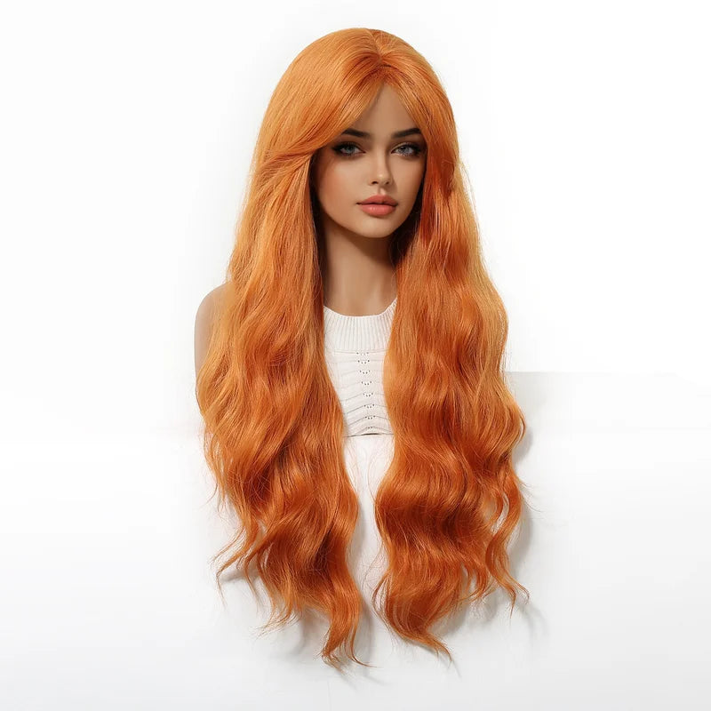 Long Wavy Cosplay Wig with Bangs - Heat Resistant Synthetic Hair for Women