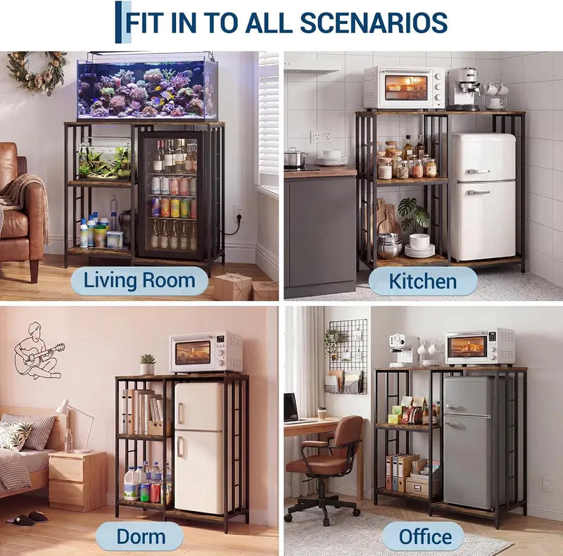 Mini Fridge Stand with Storage 4-Tier Kitchen Cabinet for Microwave & Appliances
