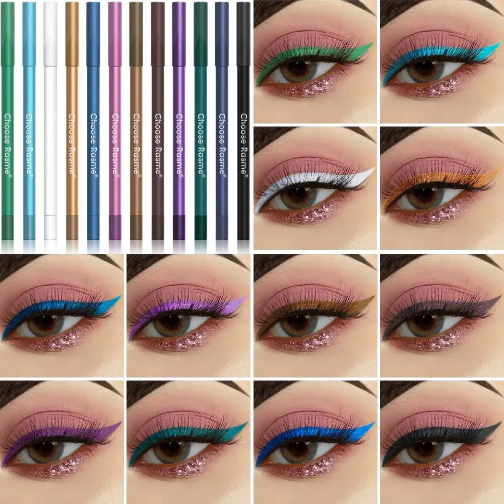 Waterproof Eyeliner Pen Set with Shimmering Effects - 12 Colors, Long-Lasting & Easy to Apply