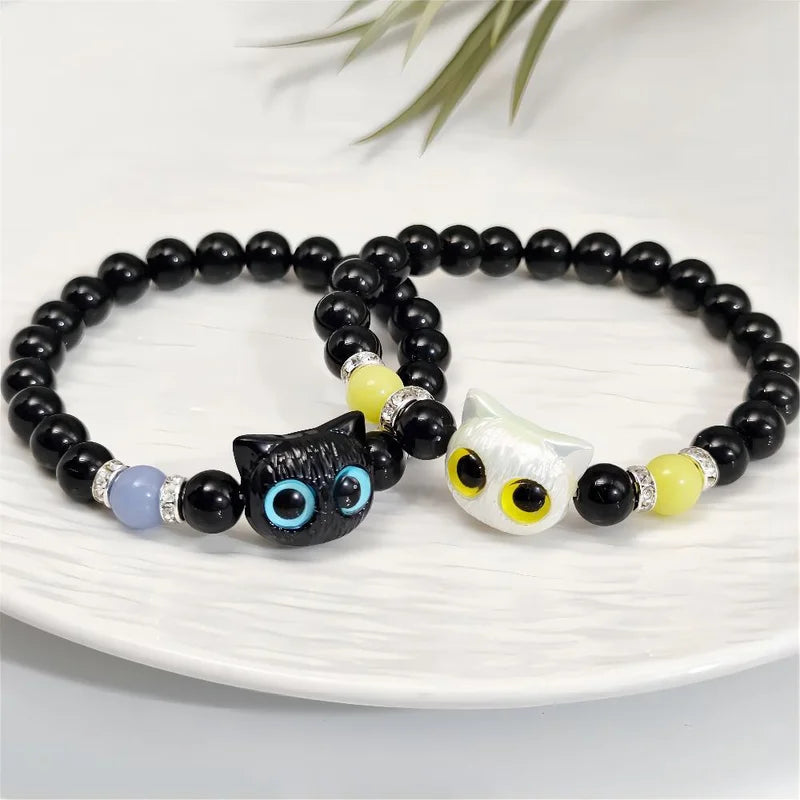 Glow-in-the-Dark Cat Charm Bracelet for Couples and Cat Lovers
