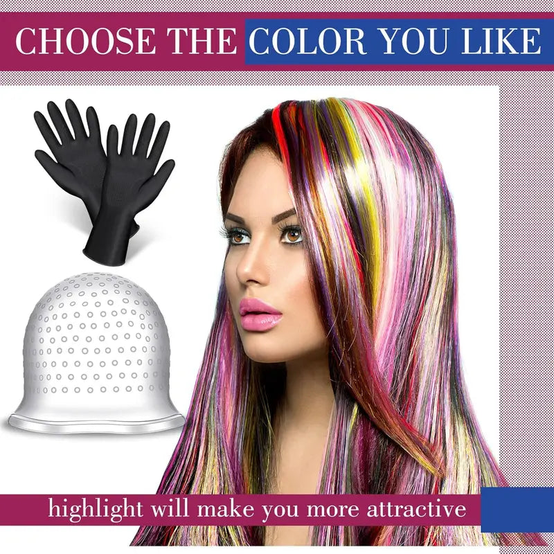 Hair Highlighting Kit with Silicone Pull-Through Cap for Hair Coloring - Unisex