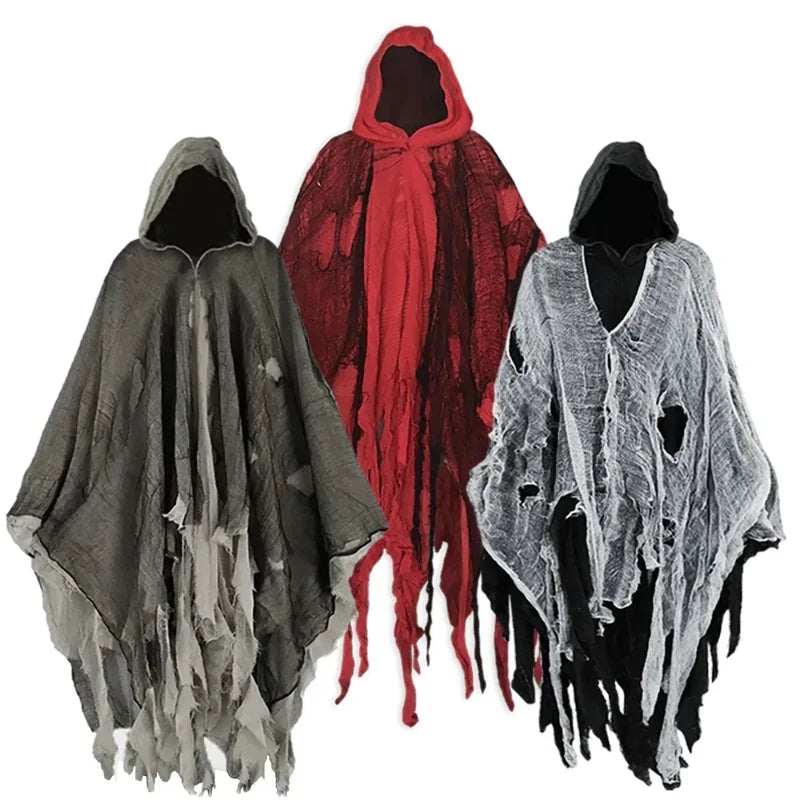 Halloween Ghost Cloak Costume Tattered Hooded Capes for Horror Parties