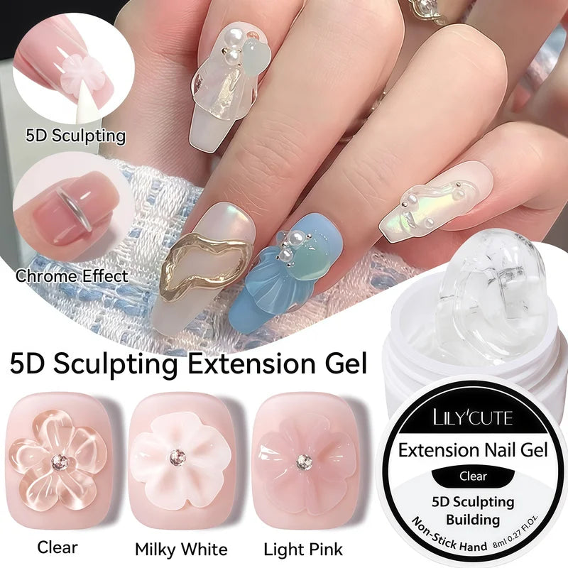 Non-Sticky Hand Extension Gel for Nail Art, 8ml Long-Lasting 3D Nail Shapes