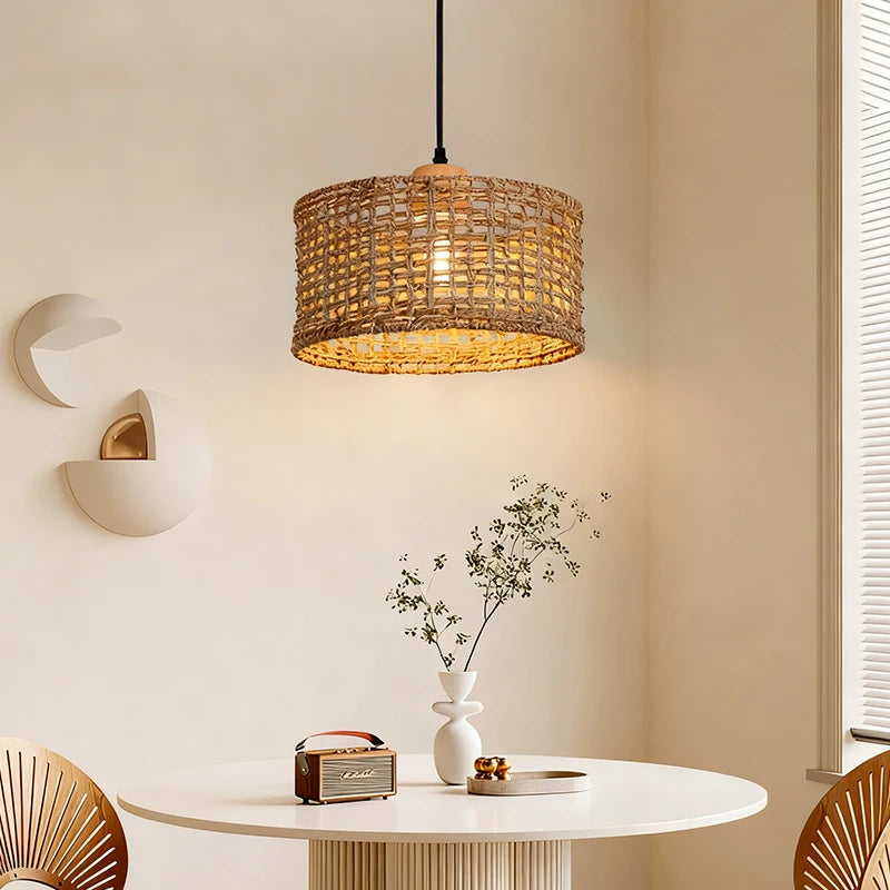 Wicker Rattan Pendant Light Fixture for Kitchen & Living Room Home Decor