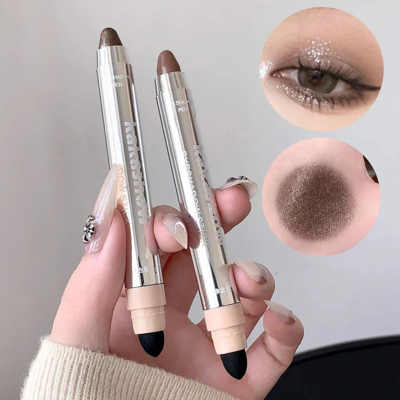 Double-Ended Eyeshadow Glitter Highlighter Pens with Brush Set - Brightening & Matte Finish