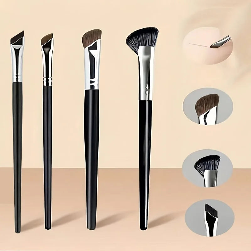 4-Piece Nose Contour Brush Set with Highlight and Eyeliner Brushes, Bevel Design